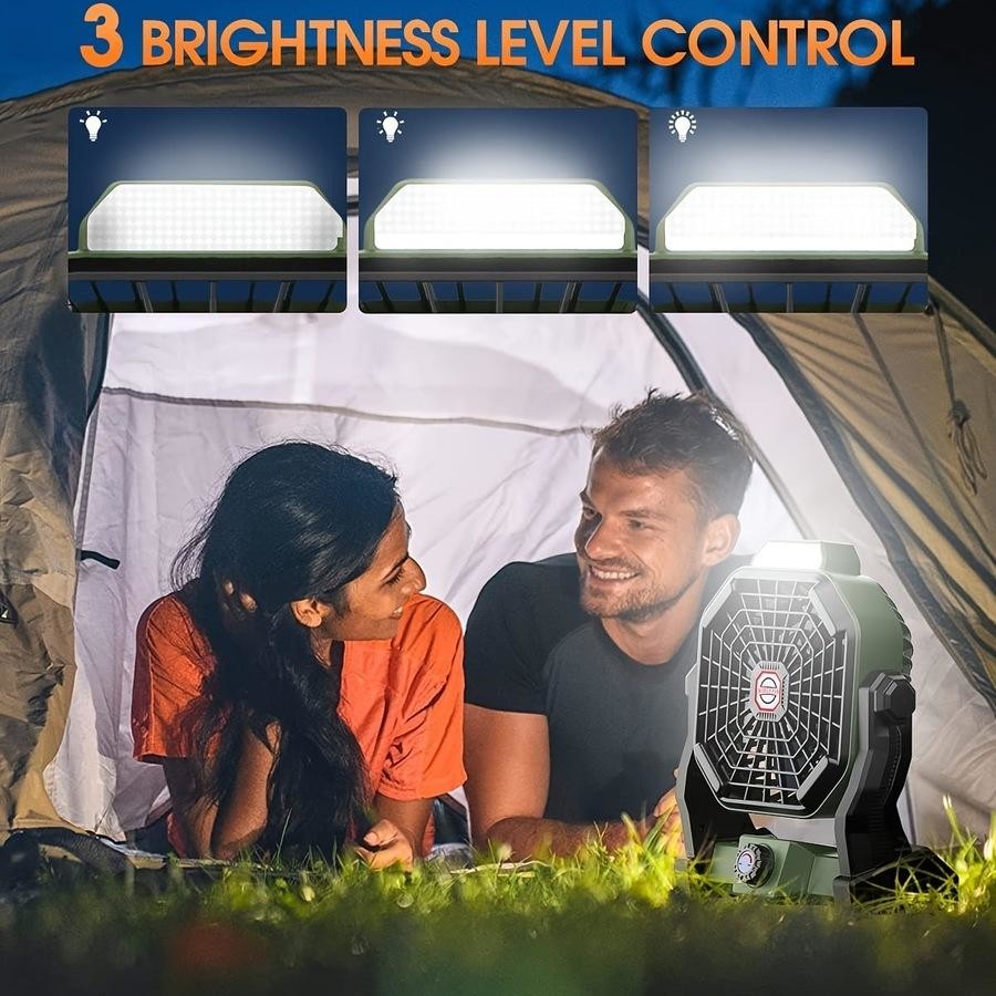 Black-green Portable USB Camping Fan with 7800mAh Battery and 3-Mode LED Lighting