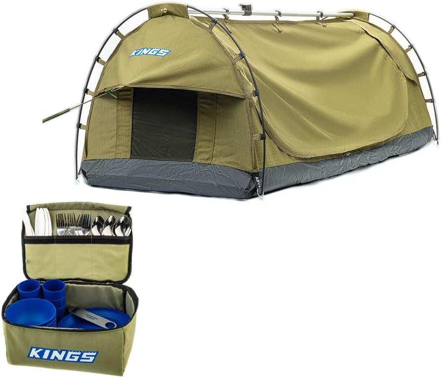 Adventure Kings Single Swag Dome Tent Hiking Outdoor Camping + 37 Piece 6Person Picnic Set