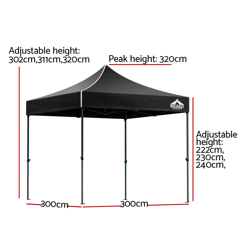 3x3m Pop Up Marquee Gazebo – Heavy Duty Outdoor Canopy (Black)