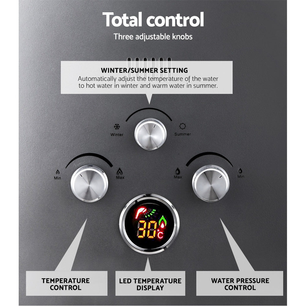 Devanti Portable Gas Water Heater LPG System Grey