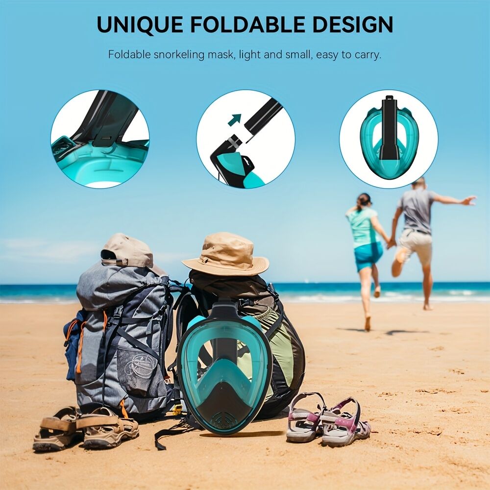 S/M Full-face silicone snorkeling mask, full-dry panoramic snorkeling mirror, camera bracket, large frame anti-leakage and anti-fog swimming mirror set for adults.