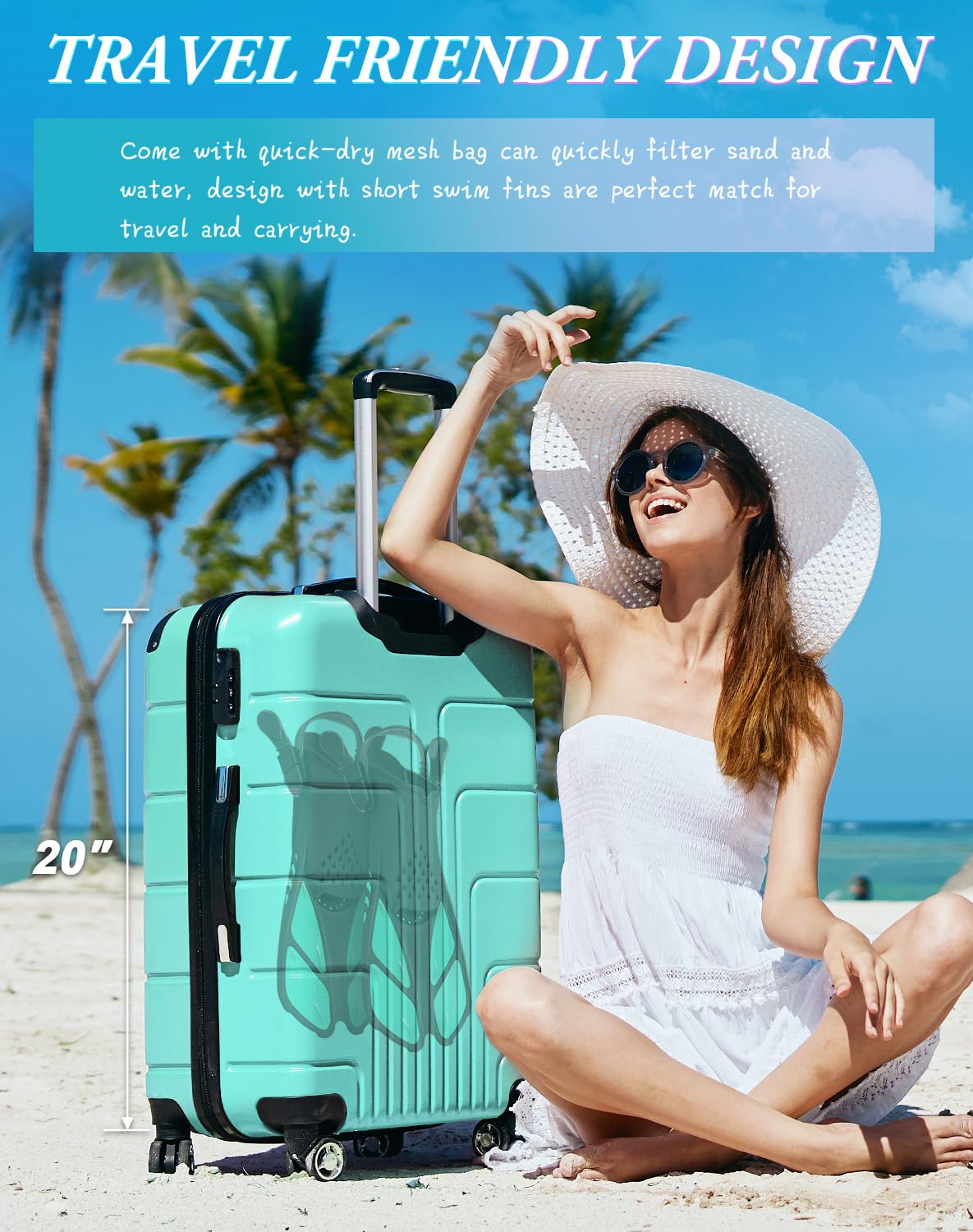 Green Adjustable Open Heel Snorkel Fins, Travel-Size Short Swim Flippers for Snorkeling, Diving & Swimming, Adult Men & Women S/M