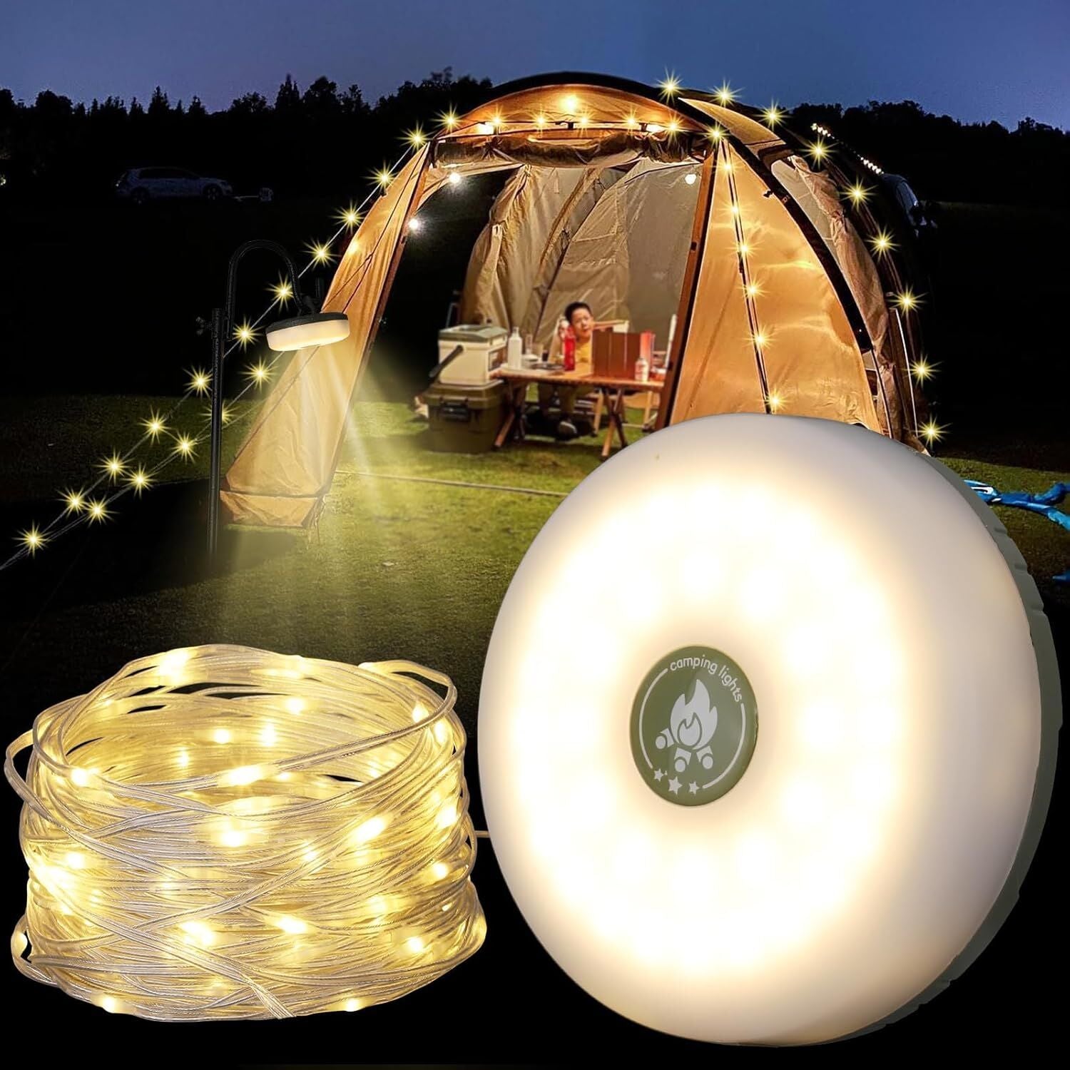 Solar Camping String Lights: 5-Mode IPX4 Waterproof USB/Solar Powered 2-in-1 for Outdoor Tents Hiking & Party Decor