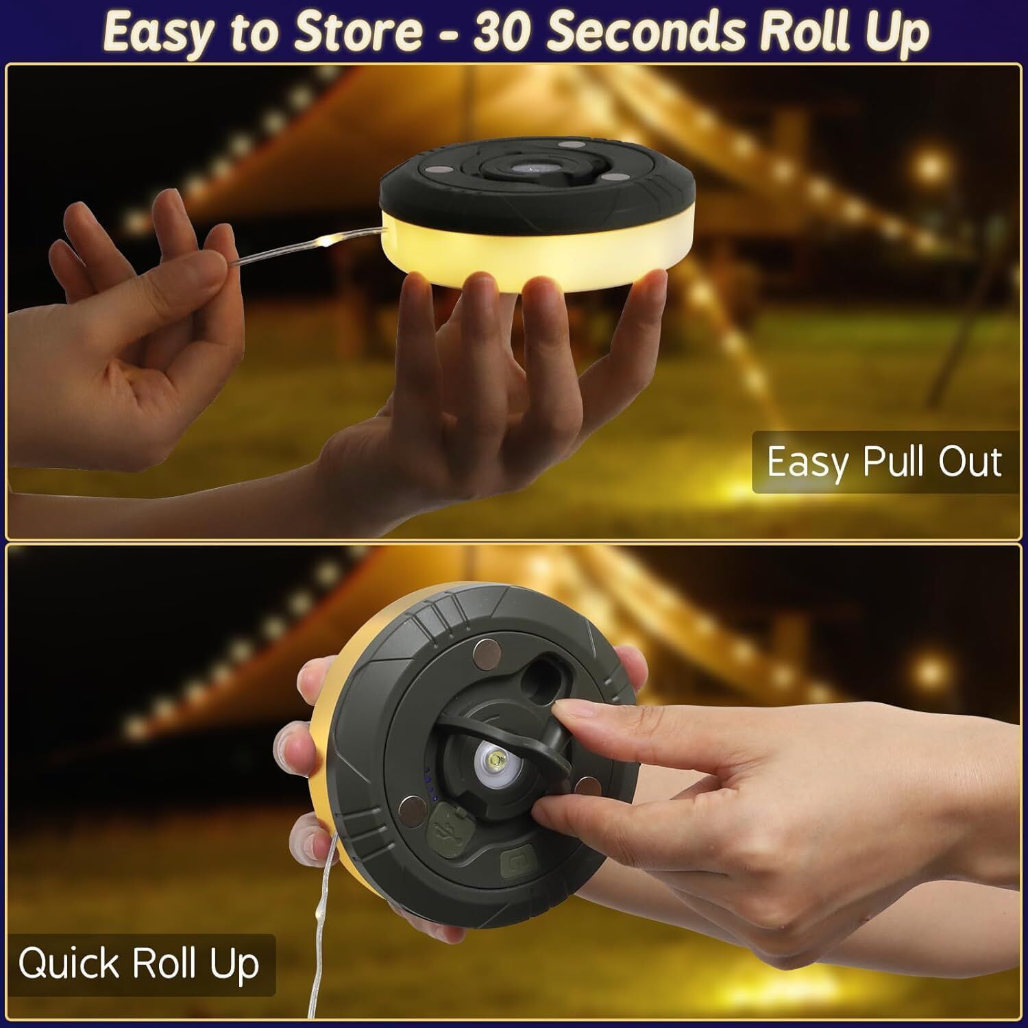 Solar Camping String Lights: 5-Mode IPX4 Waterproof USB/Solar Powered 2-in-1 for Outdoor Tents Hiking & Party Decor