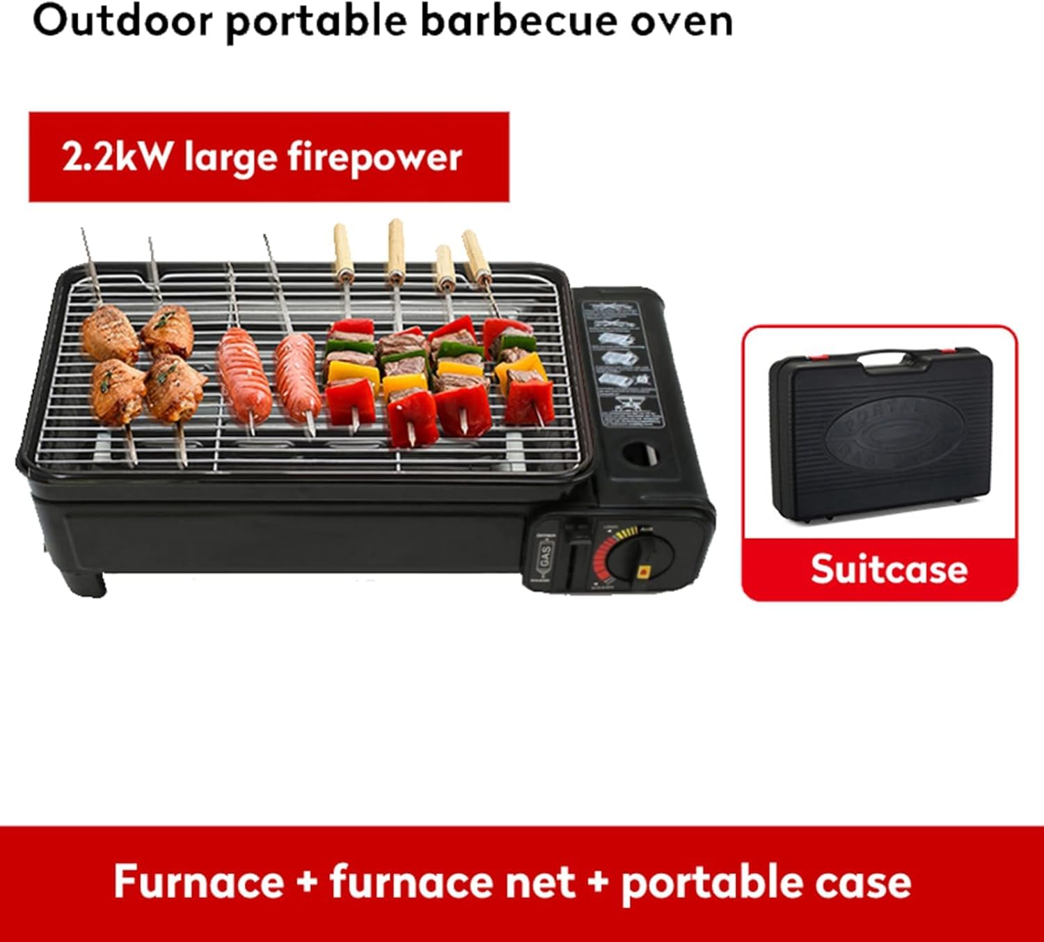 Portable Gas Grill with Removable Grate & Carry Case – Dual Fuel Outdoor Stove for Camping Backyard BBQs & Beach