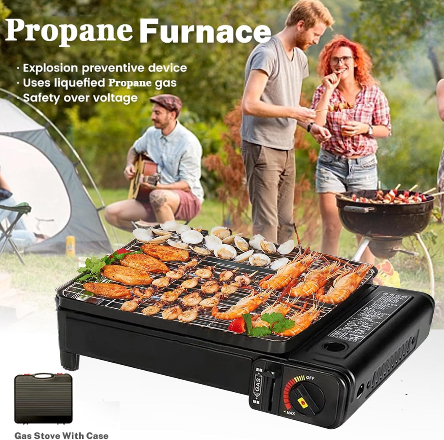 Portable Gas Grill with Removable Grate & Carry Case – Dual Fuel Outdoor Stove for Camping Backyard BBQs & Beach