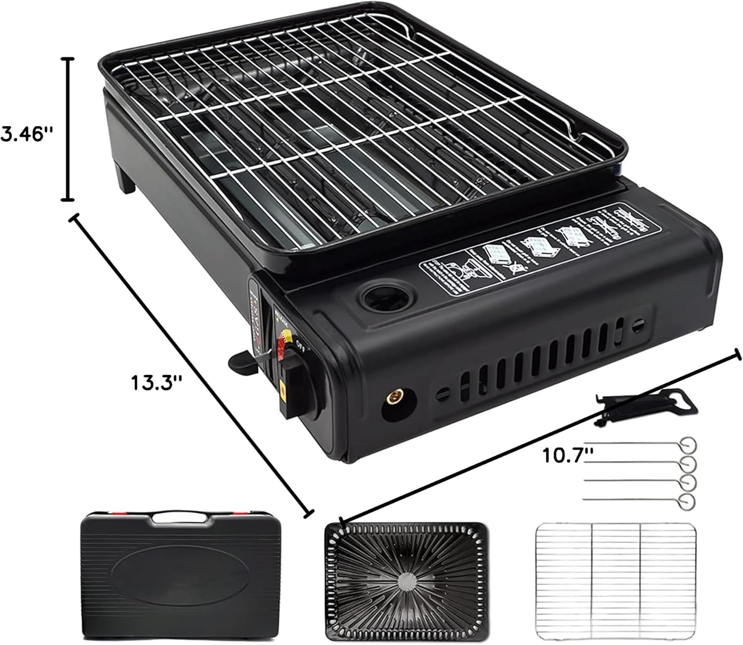 Portable Gas Grill with Removable Grate & Carry Case – Dual Fuel Outdoor Stove for Camping Backyard BBQs & Beach
