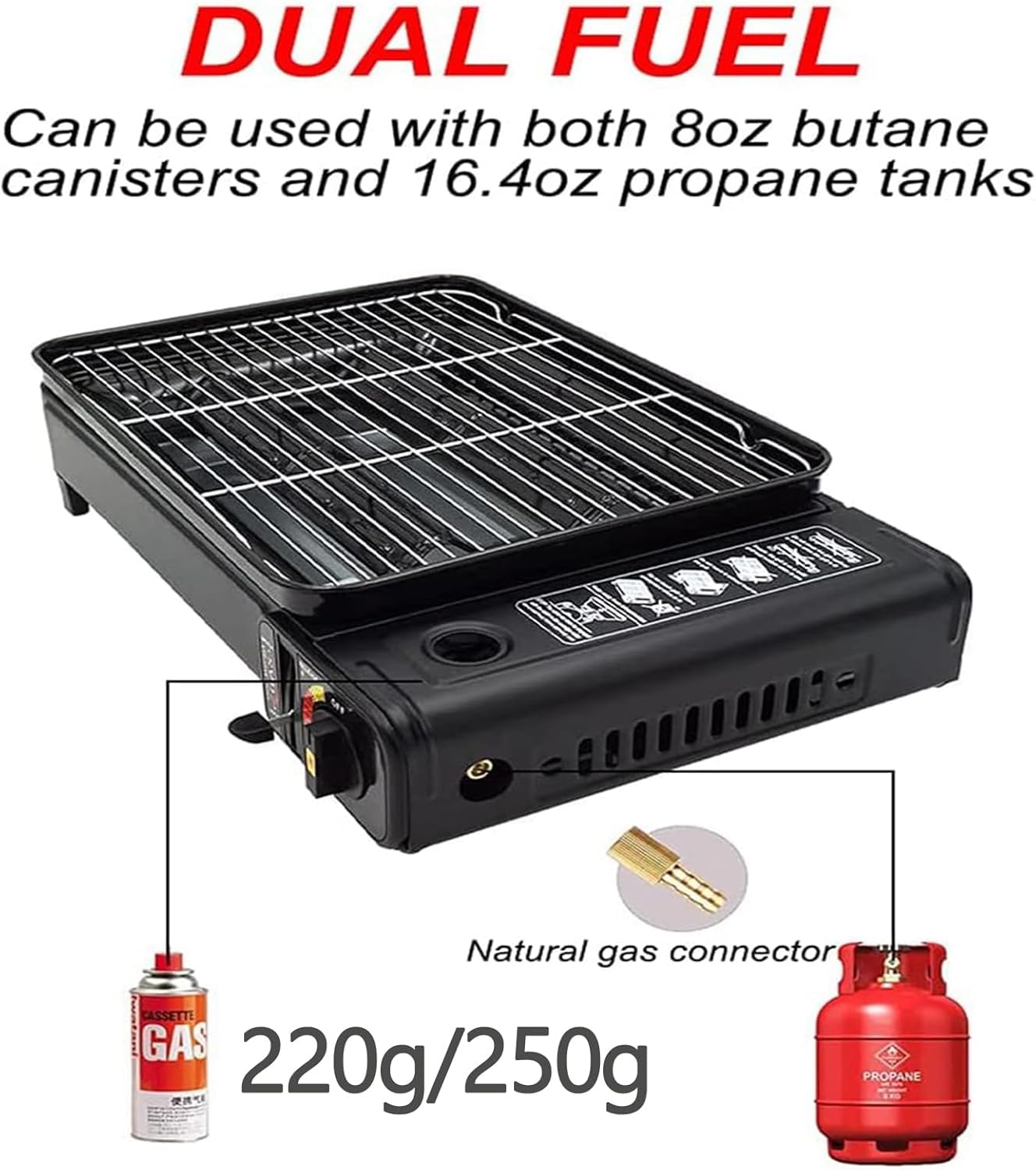 Portable Gas Grill with Removable Grate & Carry Case – Dual Fuel Outdoor Stove for Camping Backyard BBQs & Beach