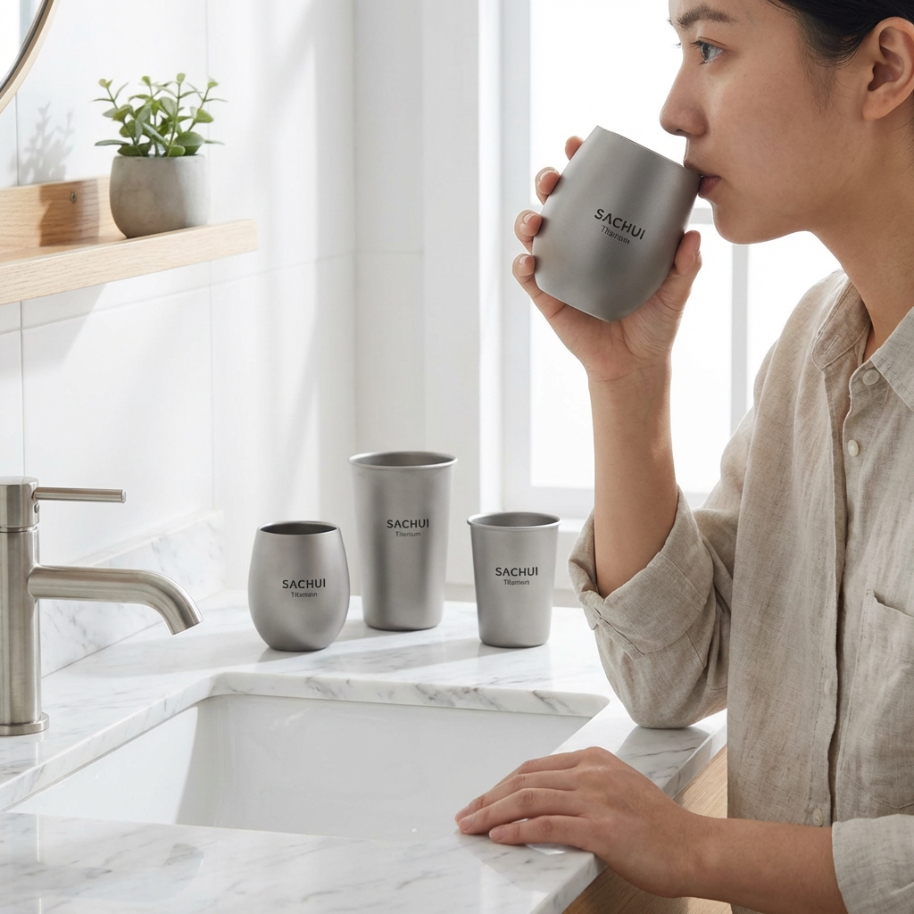 4-Piece Pure Titanium Cup Set – Double-Walled Lightweight Stackable Outdoor Drinking Cups for Camping Hiking Travel