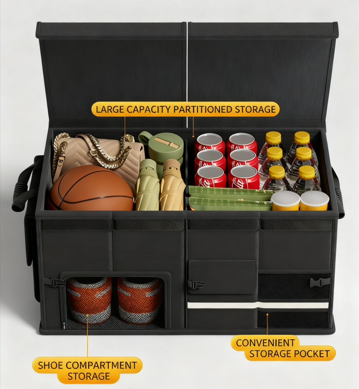 Foldable Car Trunk Organiser 30L/60L Large Capacity Storage Box for Auto Boot Multi-functional Cargo Container