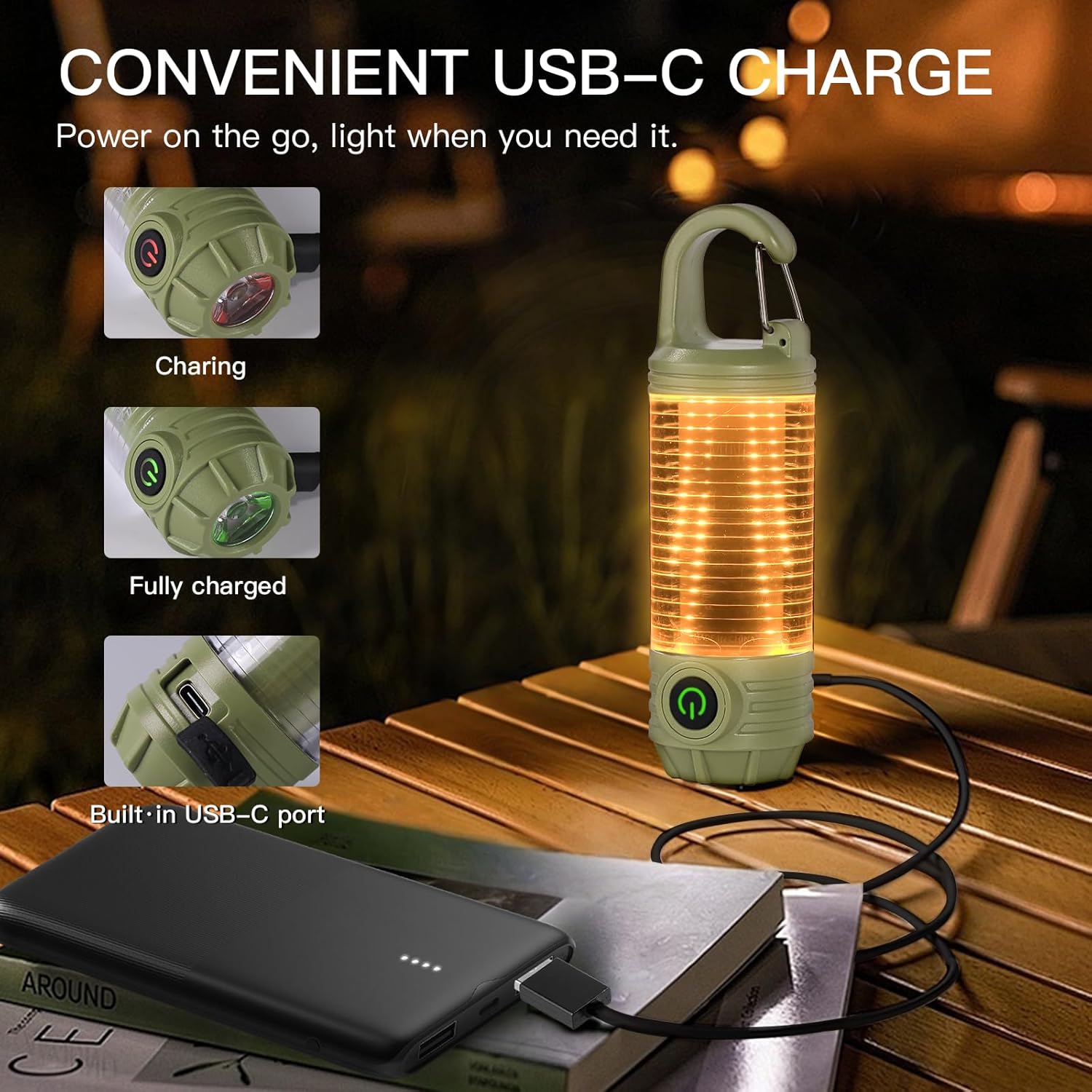 Rechargeable LED Camping Lantern Flashlight: 6 Modes USB-C Portable for Hiking Emergency Night Walking & Outdoor