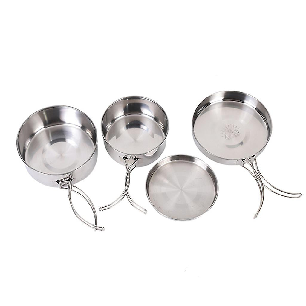 4 pcs Stainless Steel Camping Pots with Lid Compatible with Outdoor Cooking
