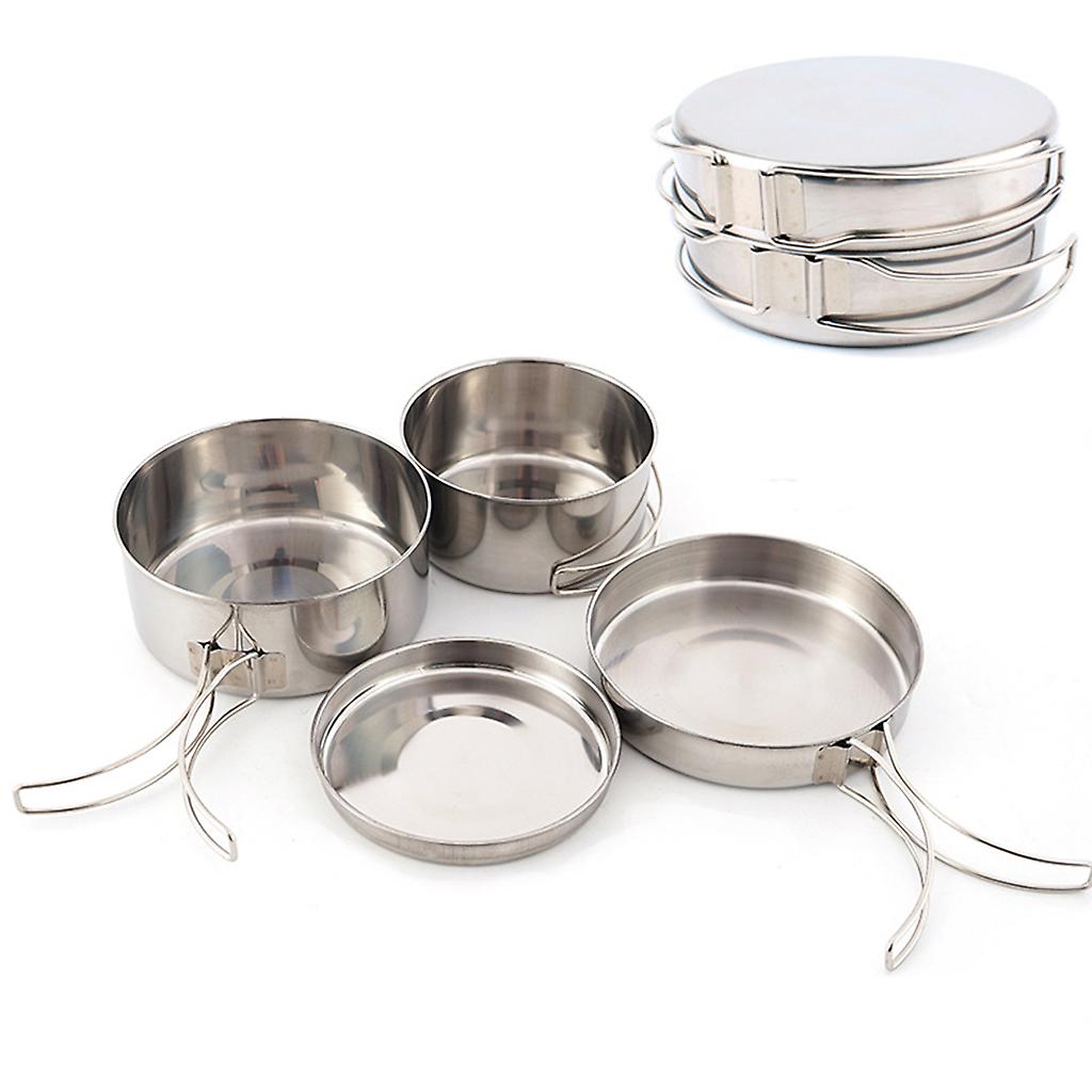 4 pcs Stainless Steel Camping Pots with Lid Compatible with Outdoor Cooking