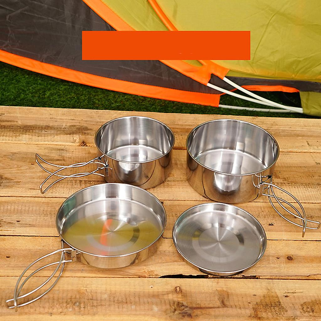 4 pcs Stainless Steel Camping Pots with Lid Compatible with Outdoor Cooking