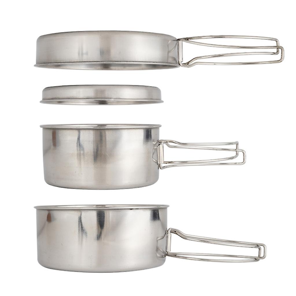 4 pcs Stainless Steel Camping Pots with Lid Compatible with Outdoor Cooking