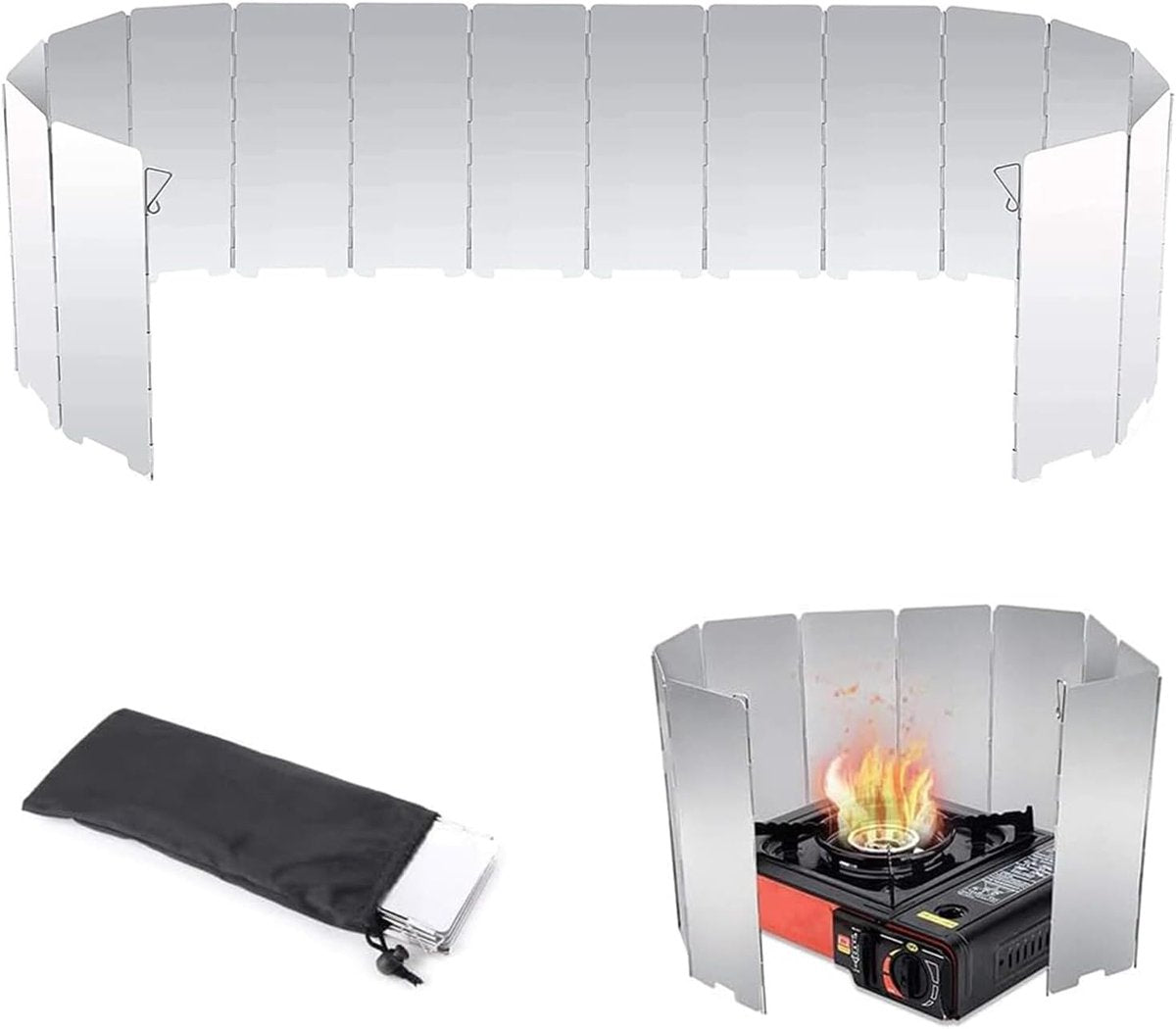 Windbreak for Camping Stove - Pack of 10 - Foldable Aluminum Windbreak - Foldable Windbreak for Gas Stove Plate Grill