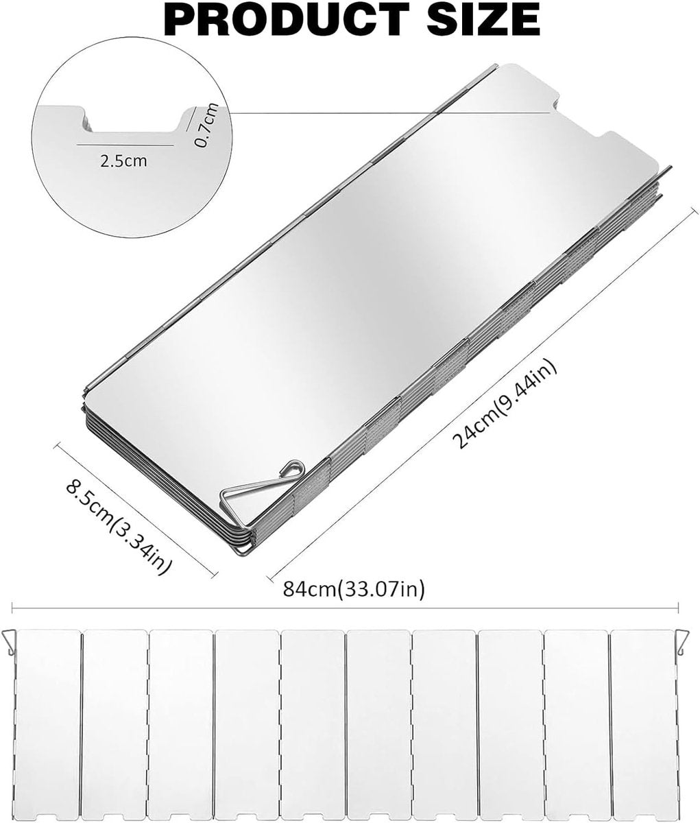 Windbreak for Camping Stove - Pack of 10 - Foldable Aluminum Windbreak - Foldable Windbreak for Gas Stove Plate Grill