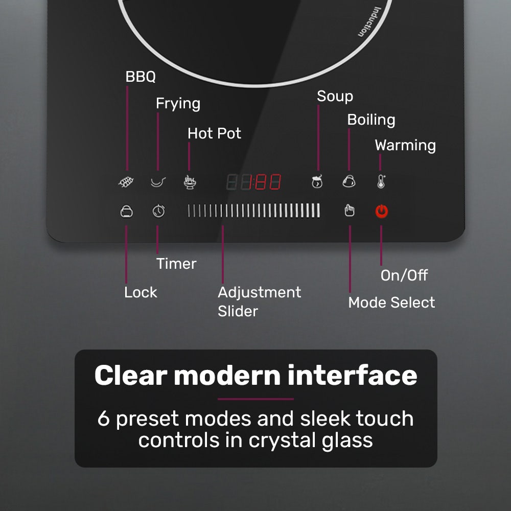EUROCHEF Induction Cooktop 2000W 9 Heat Levels Fast Electric Portable Cooker Touch Controls with Slider