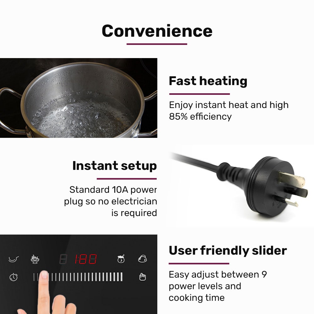 EUROCHEF Induction Cooktop 2000W 9 Heat Levels Fast Electric Portable Cooker Touch Controls with Slider