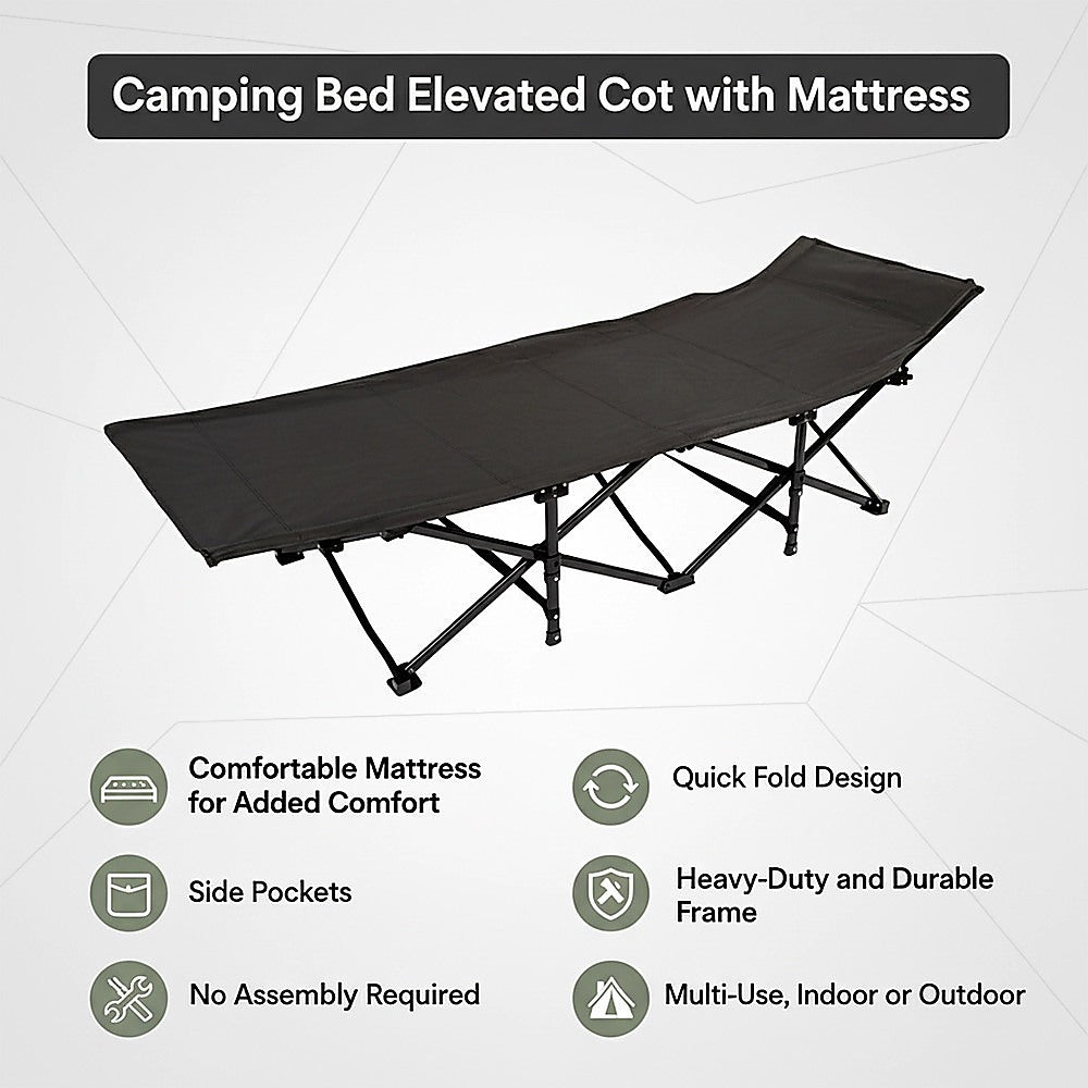 Camping Cot with Mattress – Foldable Elevated Bed