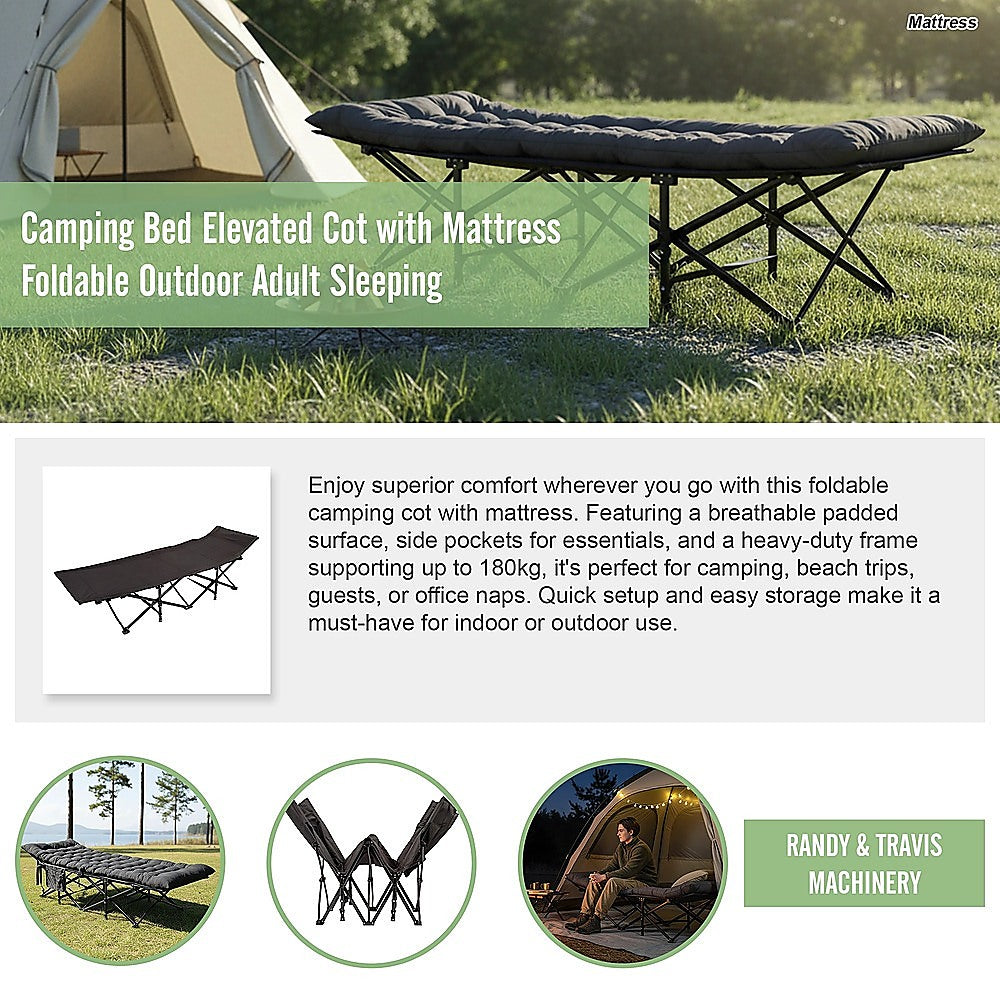 Camping Cot with Mattress – Foldable Elevated Bed