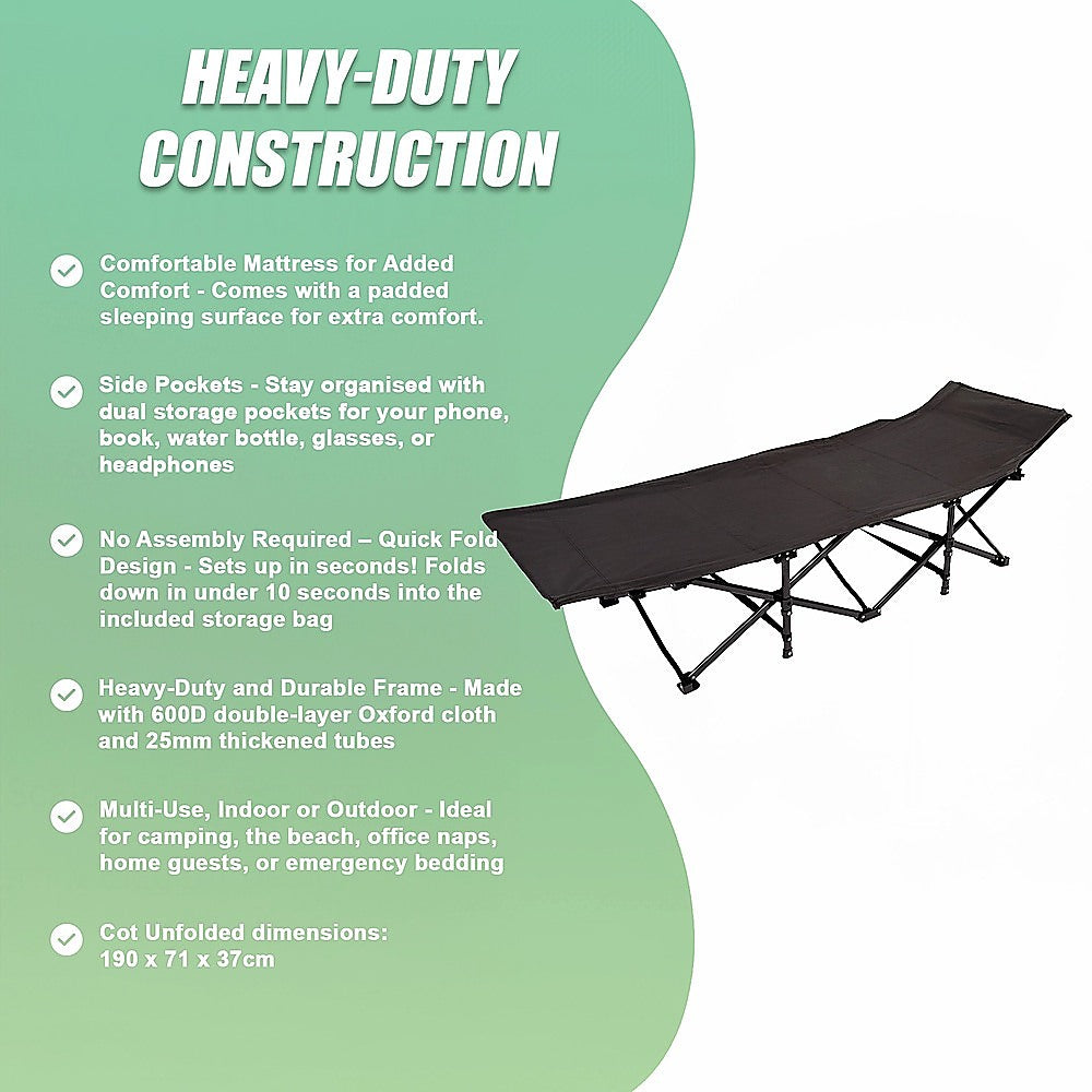 Camping Cot with Mattress – Foldable Elevated Bed