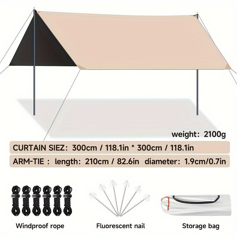 Outdoor camping square sky curtain black glue sky curtain sun and rain protection