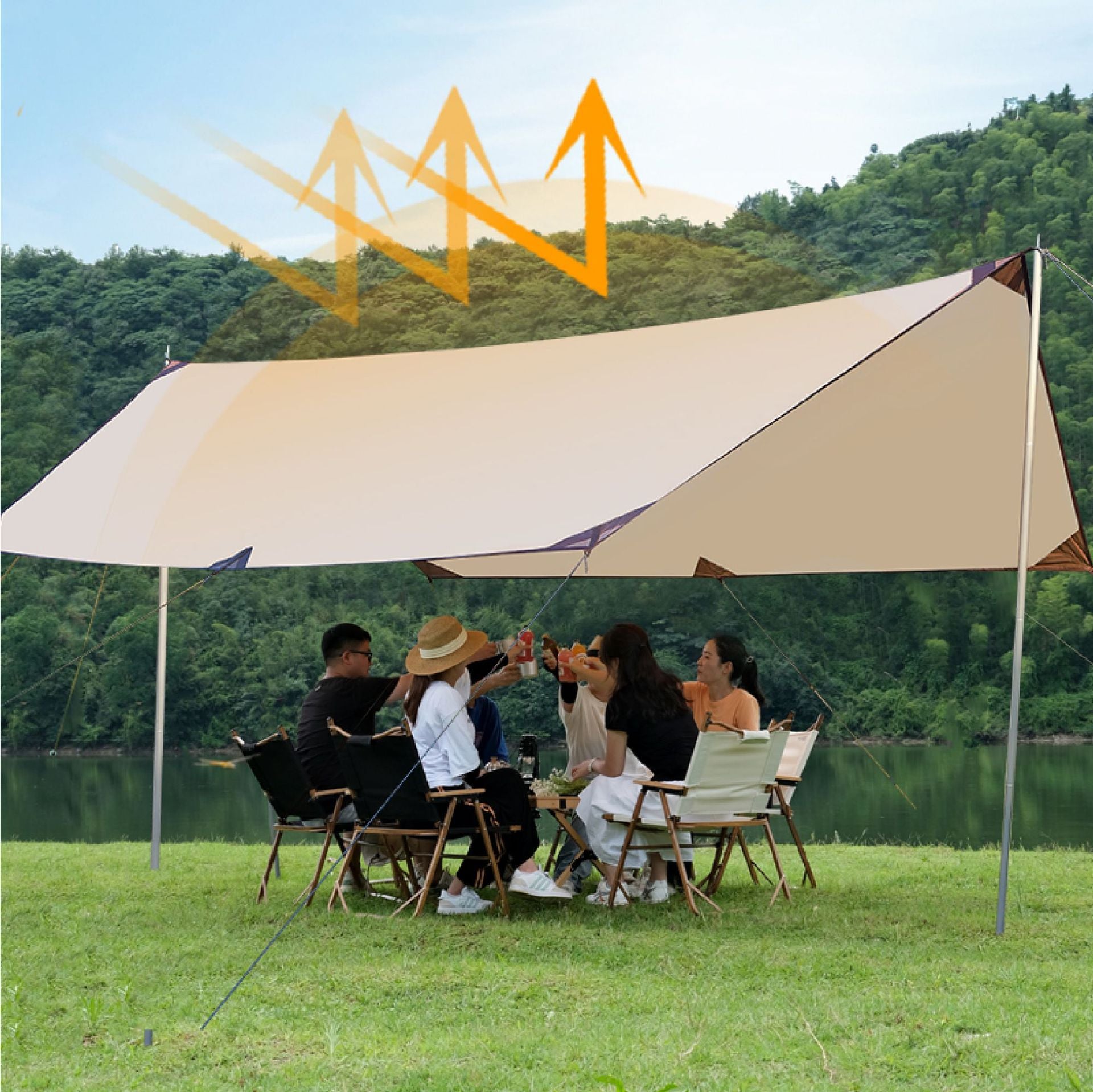 520*420 cm Hexagon Camping Tent Tarp - Waterproof UV Protection Sunshade Canopy Shelter for Camping Hiking Picnic