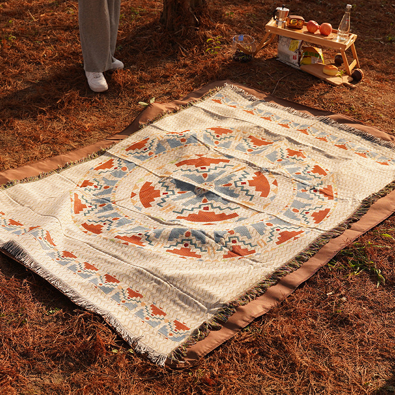 2pcs pack set 90*90cm Bohemian Picnic Blanket Waterproof Camping Blanket Outdoor Rug for Camping Picnic Beach