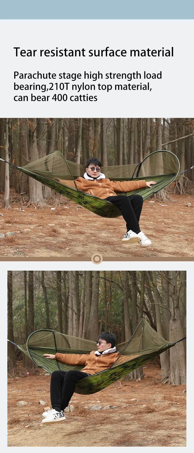 Red Outdoor Camping Hammock with Mosquito Net Anti-Tip Nylon Fabric Single/Double Person Quick-Setup Hammock