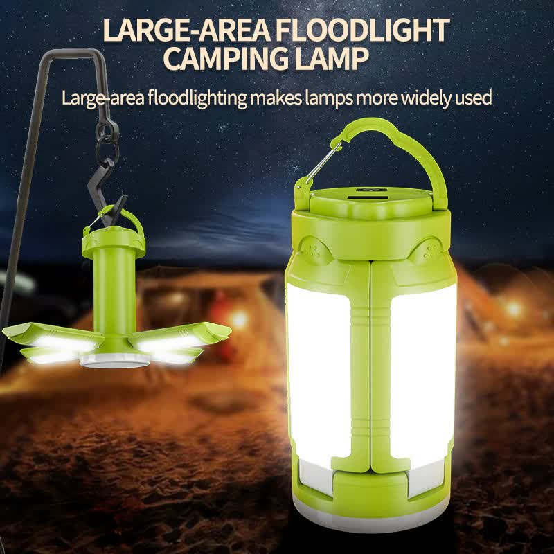 Green Foldable LED Camping Lantern with 6 Modes & Type-C Output - 48LED IPX4 Waterproof 3 Styles