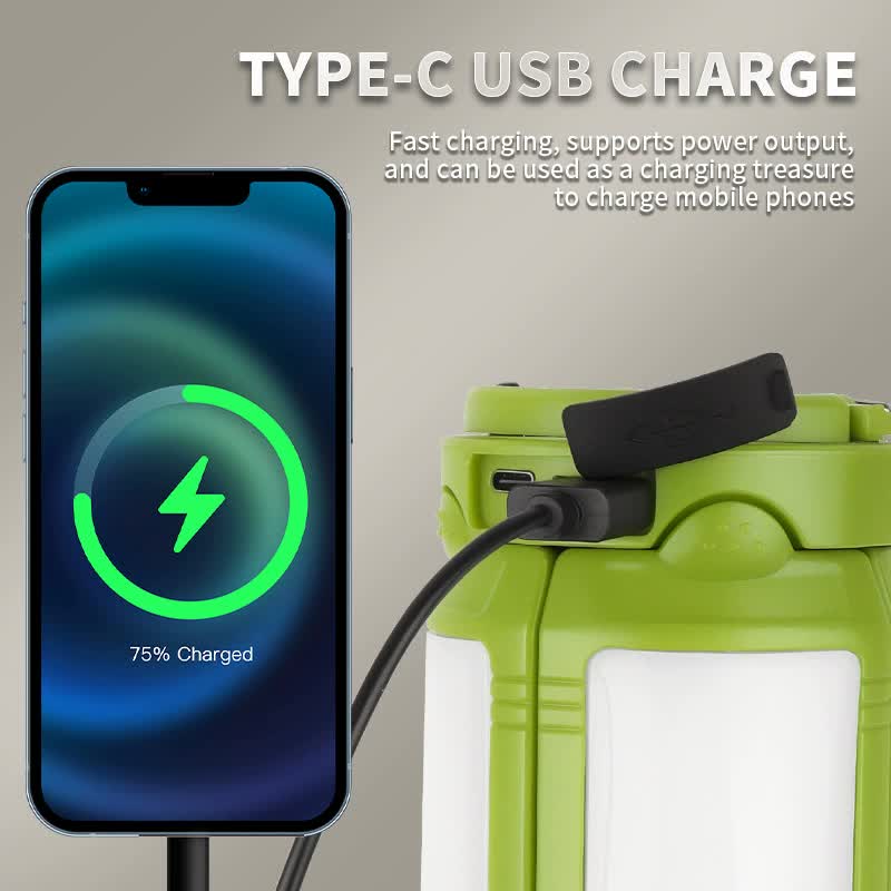 Green Foldable LED Camping Lantern with 6 Modes & Type-C Output - 48LED IPX4 Waterproof 3 Styles