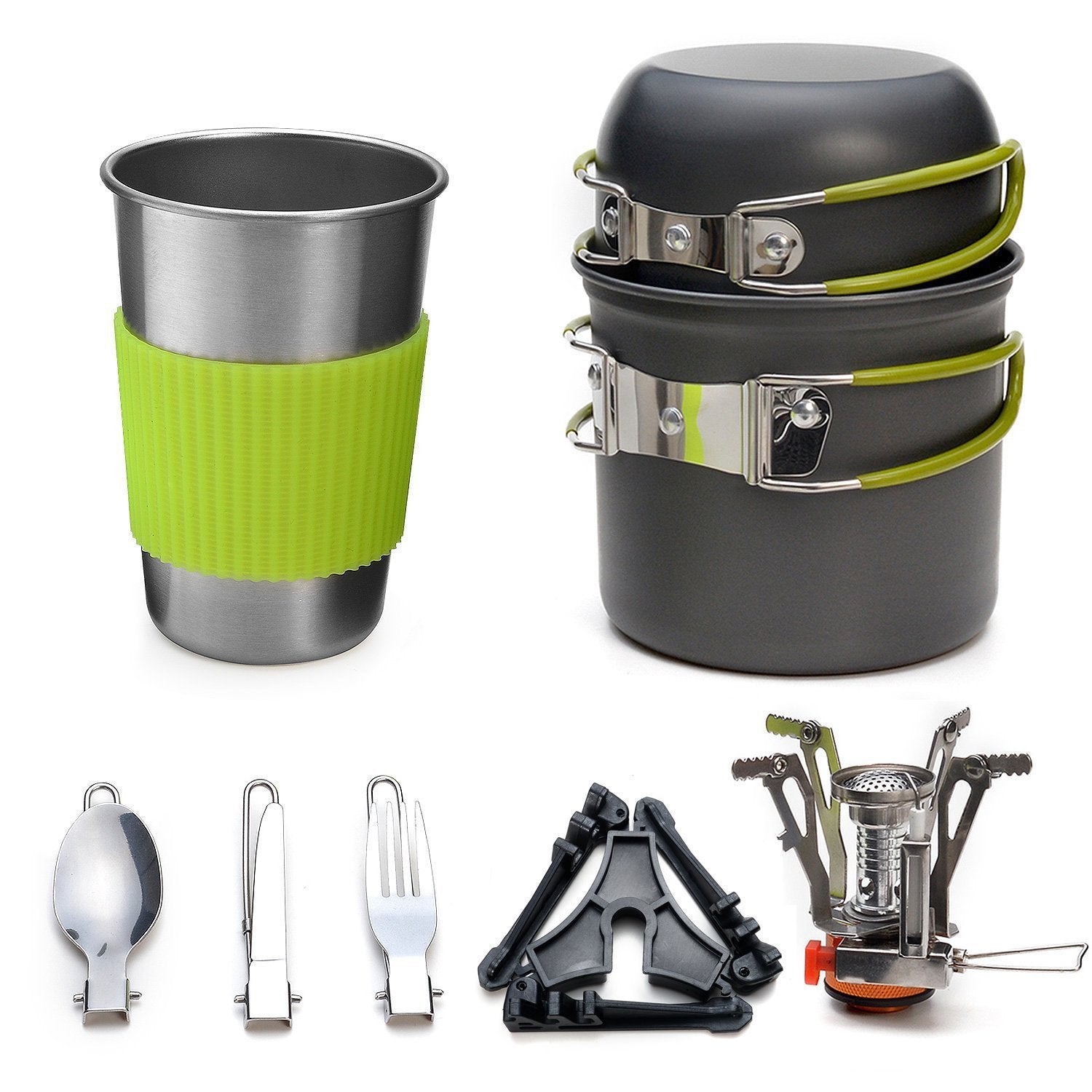 Complete Camping Cookware Set - Portable Pots Cup Spork and Stove for Outdoor Adventures