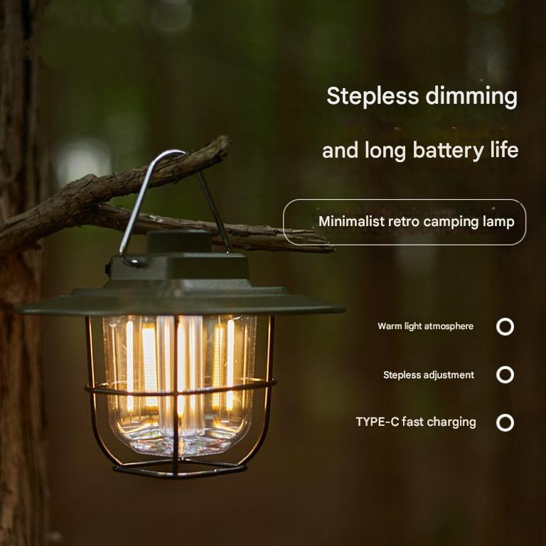 Green Vintage LED Camping Lantern - Rechargeable Stepless Dimming Power Bank