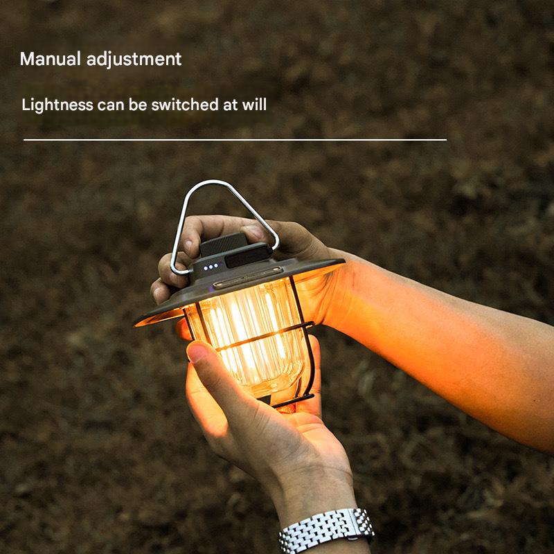 Green Vintage LED Camping Lantern - Rechargeable Stepless Dimming Power Bank