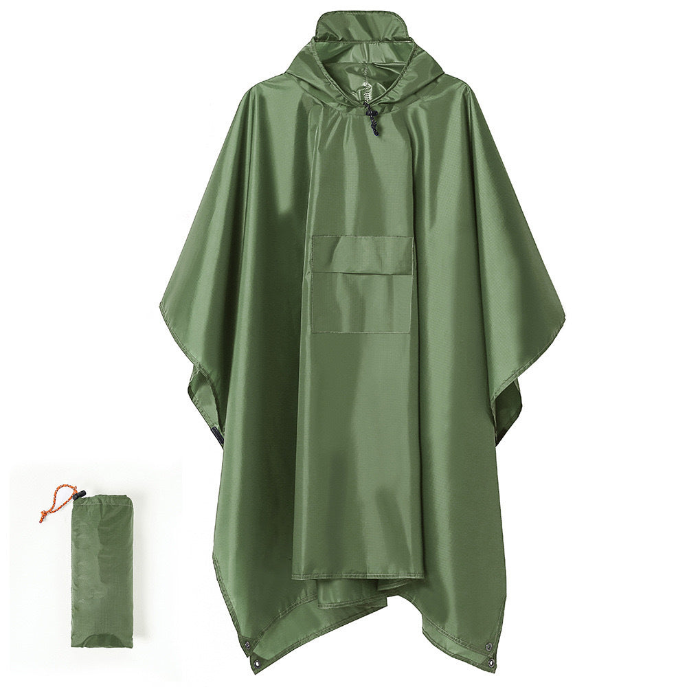 Green Portable Outdoor Camping Poncho - Can be used as Raincoat Tarp Ground Cover