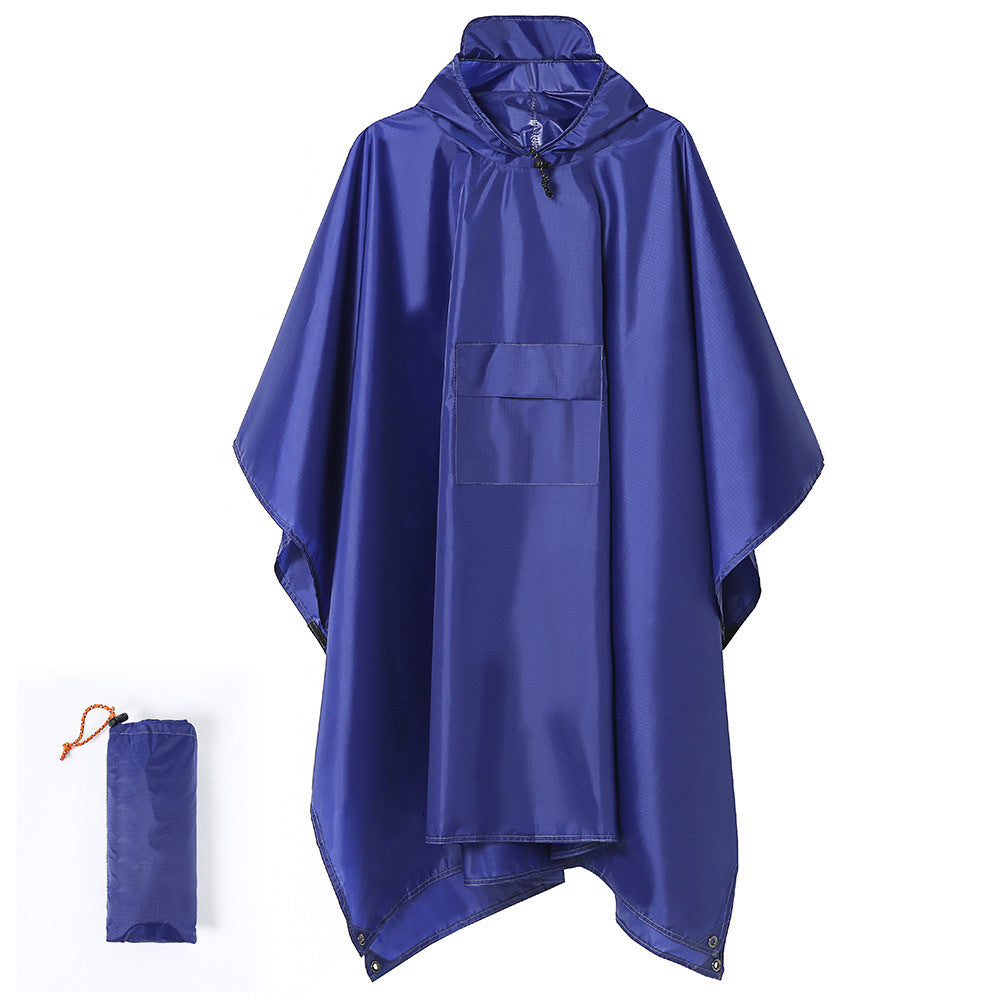 Blue Portable Outdoor Camping Poncho - Can be used as Raincoat Tarp Ground Cover