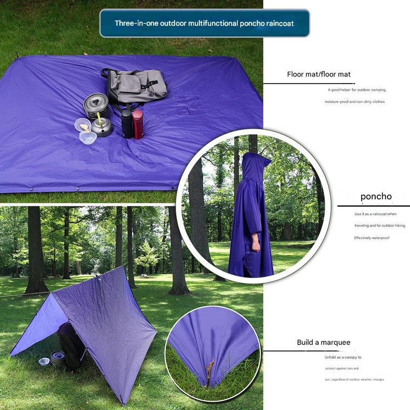 Blue Portable Outdoor Camping Poncho - Can be used as Raincoat Tarp Ground Cover