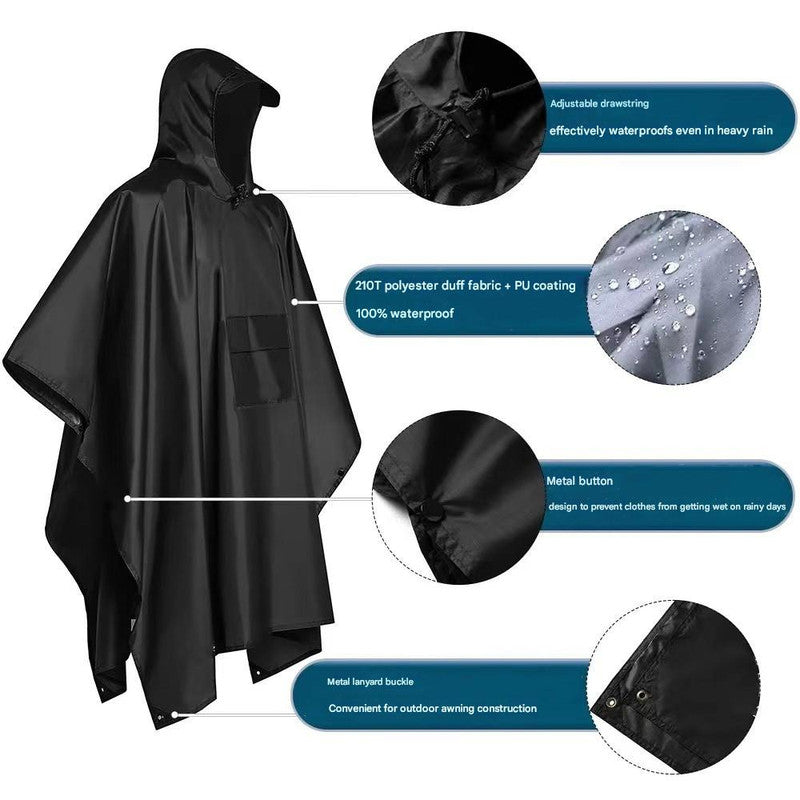 Blue Portable Outdoor Camping Poncho - Can be used as Raincoat Tarp Ground Cover