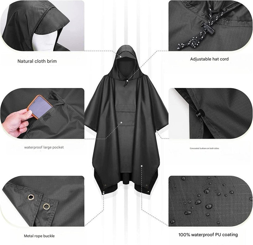 Blue Portable Outdoor Camping Poncho - Can be used as Raincoat Tarp Ground Cover