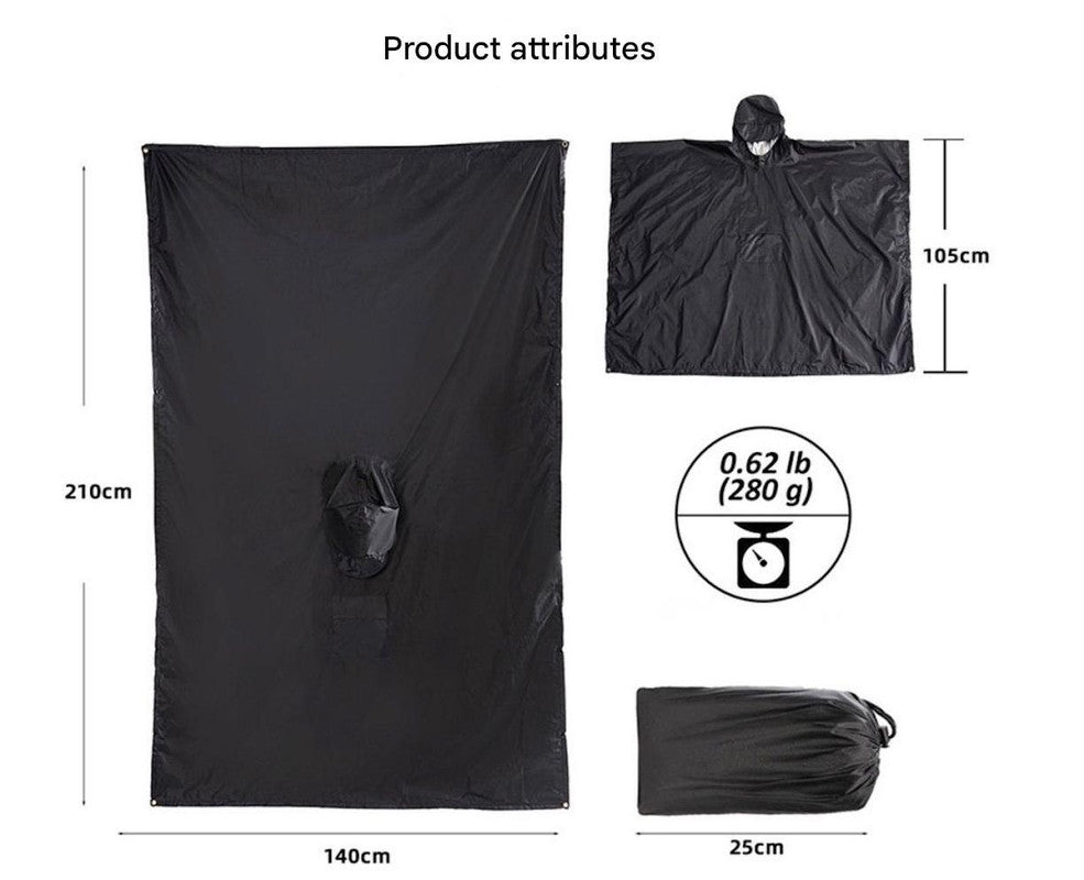 Blue Portable Outdoor Camping Poncho - Can be used as Raincoat Tarp Ground Cover