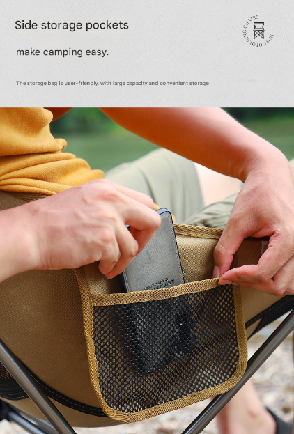 Black Lightweight Portable Folding Camping Chair - High-Back Aluminum Alloy Moon Chair with Oxford Fabric Side Pocket &