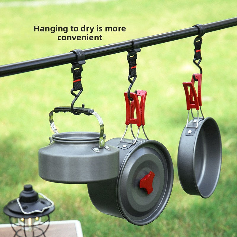 Portable Camping Cookware Set for 3-5 People Aluminum Kettle Pot Frying Pan Mess Kit with Folding Handles for Hiking
