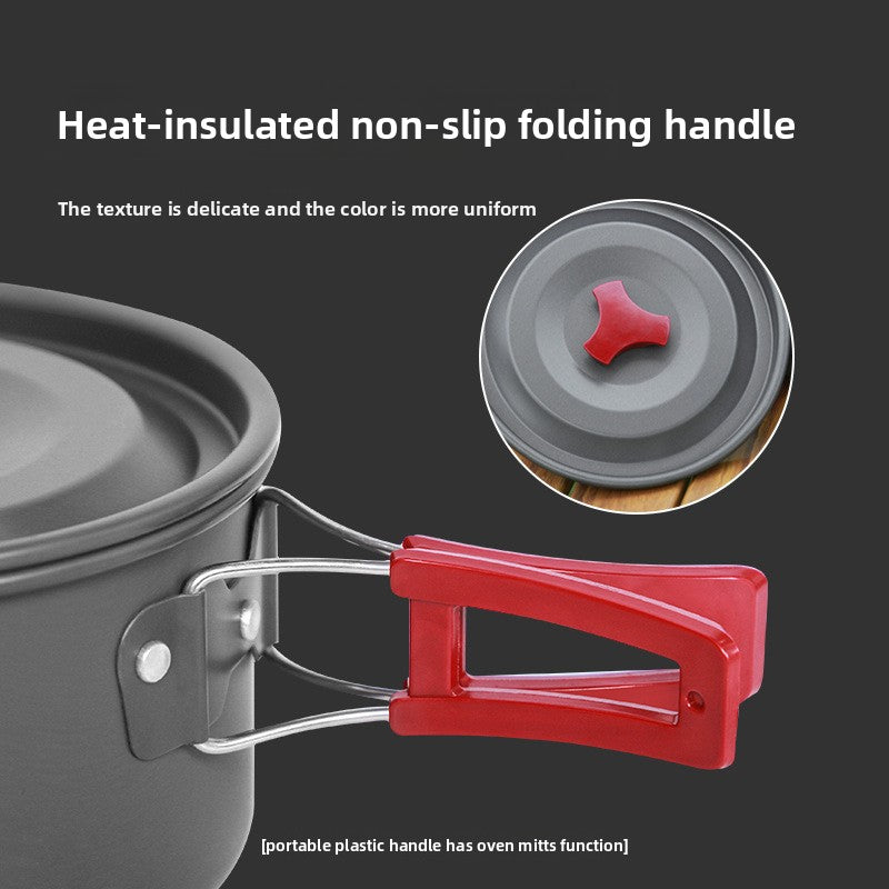 Portable Camping Cookware Set for 3-5 People Aluminum Kettle Pot Frying Pan Mess Kit with Folding Handles for Hiking
