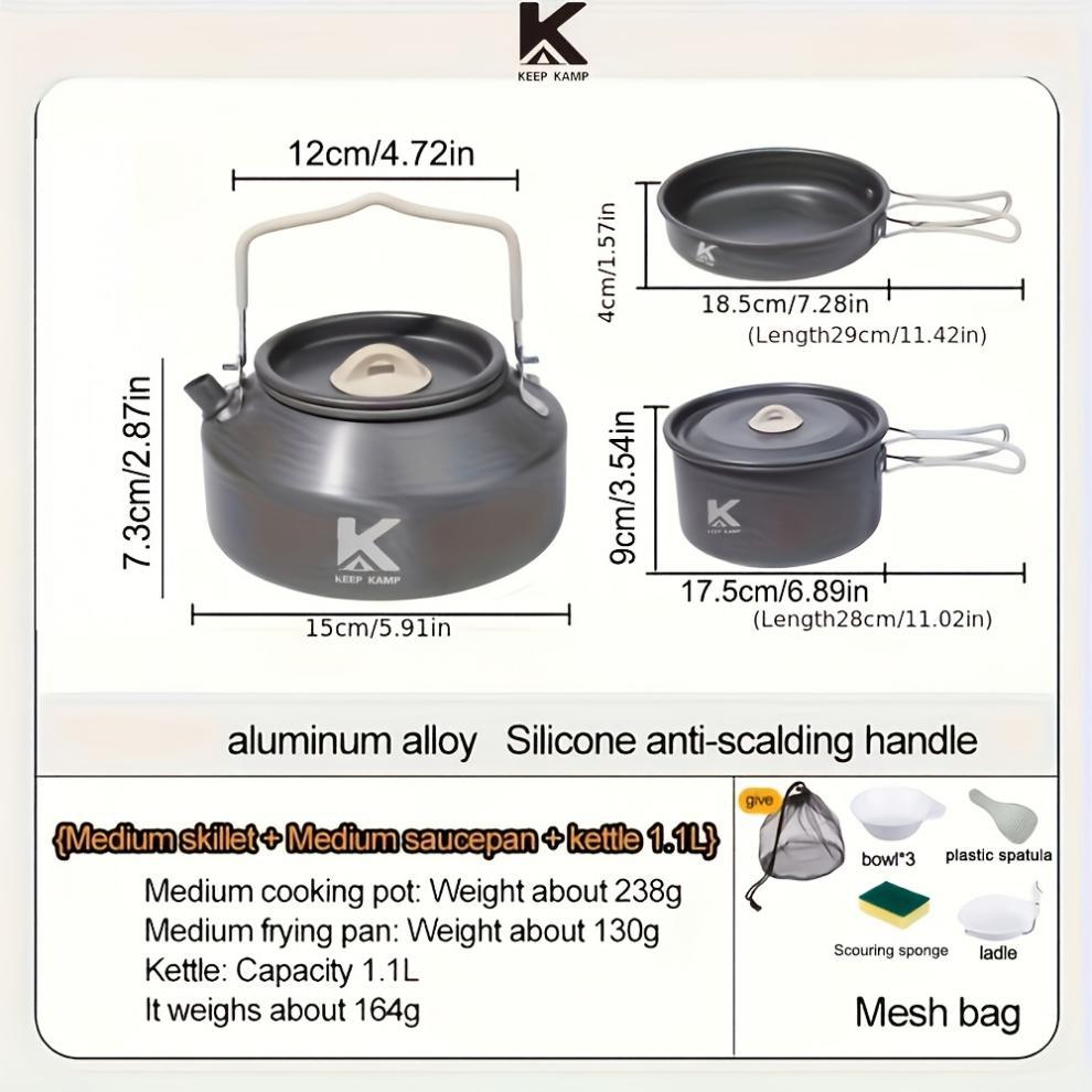 Portable & Foldable Outdoor Cookware Set - Lightweight Camping Pot Pan Kettle & Tableware for Hiking Backpacking