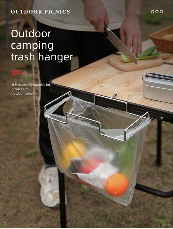 Portable Outdoor Camping Trash Bag Holder Stand Stainless Steel Folding Garbage Bag Rack for Picnic Kitchen and Student