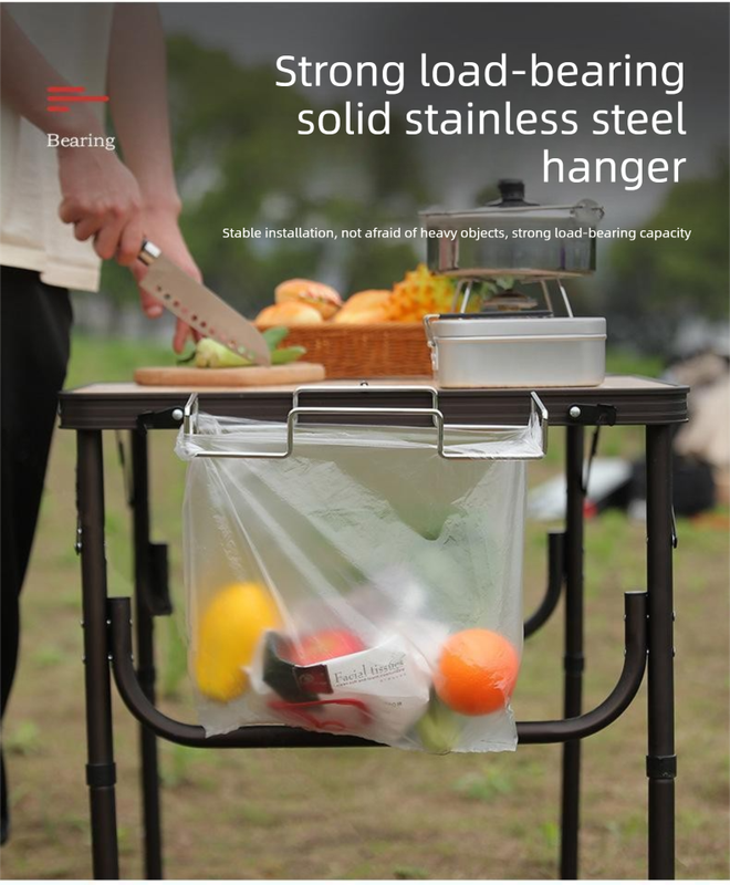 Portable Outdoor Camping Trash Bag Holder Stand Stainless Steel Folding Garbage Bag Rack for Picnic Kitchen and Student