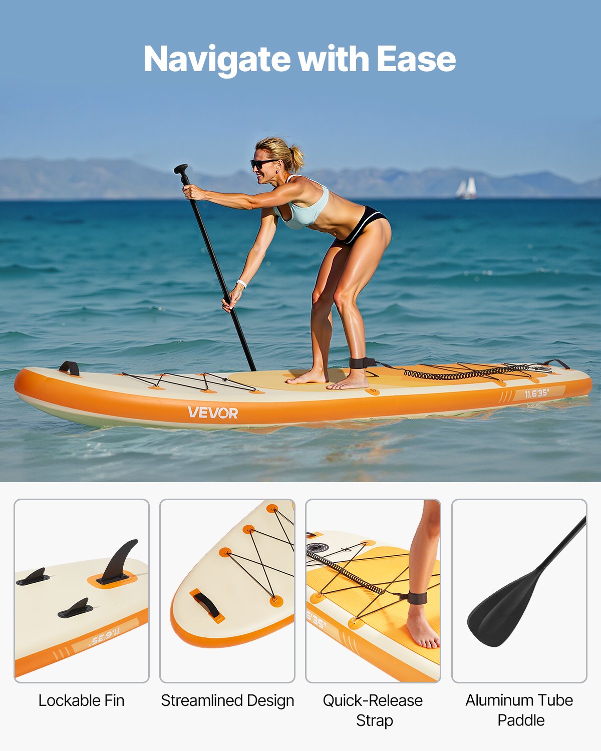 Inflatable Stand Up Paddle Board, 3.53m x 89cm x 15cm Wide Ultra-Light SUP Paddleboard, All Accessories Included, Pump, Paddle, Fin, Backpack, Ankle Leash, Strap, Non-slip Deck for Youth, Adults