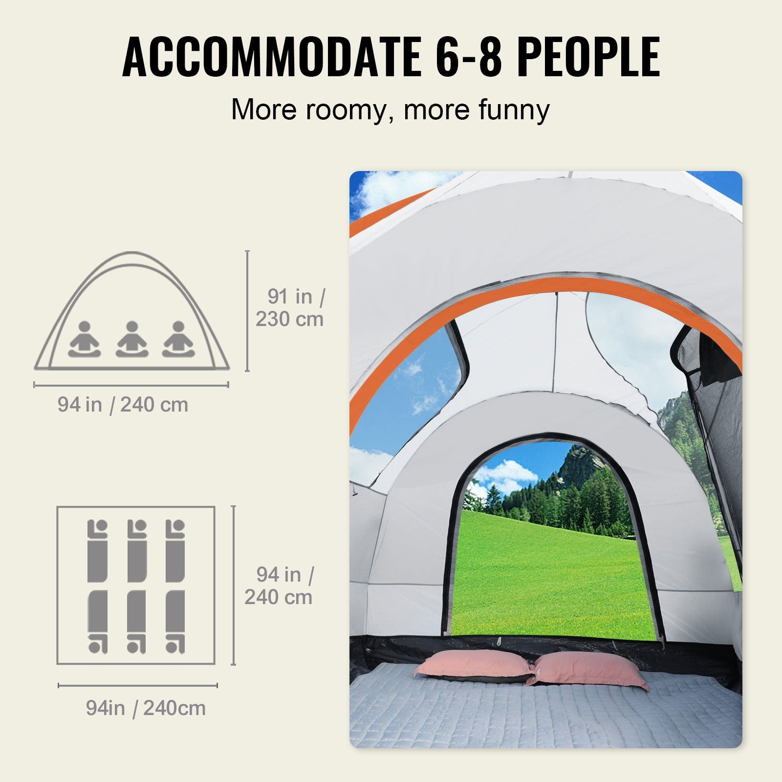 VEVOR SUV Camping Tent 8’-8’ SUV Tent Attachment for Camping with Rain Layer and Carry Bag PU2000mm Double Layer Truck