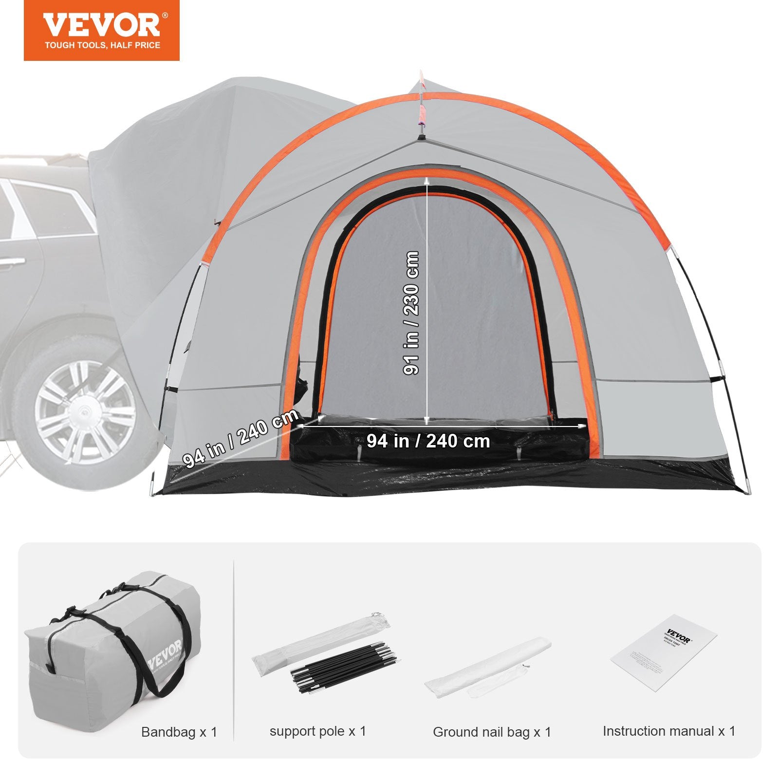 VEVOR SUV Camping Tent 8’-8’ SUV Tent Attachment for Camping with Rain Layer and Carry Bag PU2000mm Double Layer Truck